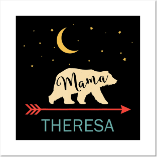 Theresa Name Gift Personalized Retro Mama Bear Posters and Art